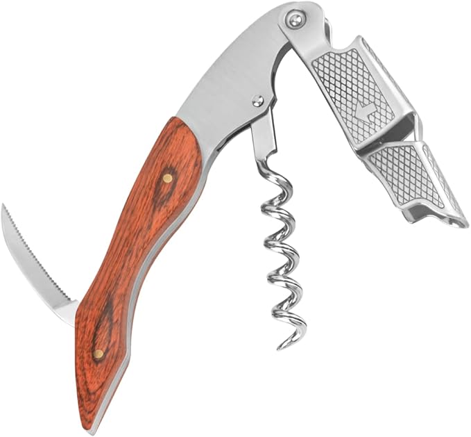 ELEGANTZ Wine Bottle Opener Set – Premium Corkscrew with Foil Cutter & Beer Bottle Opener – Ergonomic Wooden Handle for Smooth Cork Removal – Sommelier Accessories Gift for Wine Lovers