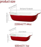Domini Casserole Dishes for Oven, Ceramic Baking Dishes for Oven Set of 2, Lasagna Pan Deep, Baking Pan Set Square Casserole Dish Set with Handles for Baking, Pattern Red(13.6+9inch) Christmas