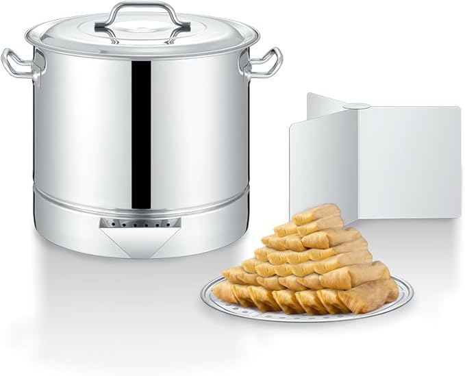 Concord Stainless Steel Tamales Steamer Pot. Mi Abuela Series with Exterior Water Refill Spout, Divider, and Removable Steamer Rack (30 Quart)
