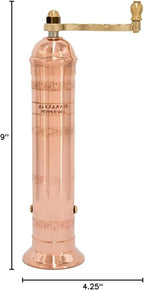 Alexander Home The Original Greek Pepper Mill 9 Inch Tall | European Pepper Mill Grinder with Crank Handle | Manual Pepper Grinder | Peppercorns Refillable - Copper…