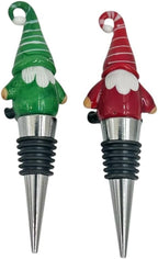 Gnome Wine Bottle Stoppers Set of 2 - Christmas Red/Green Reusable Universal Bottle Stopper Silicone Saver Handmade Glass Unique Gifts Holiday Bar Wedding - Vibrant Colors! (2)