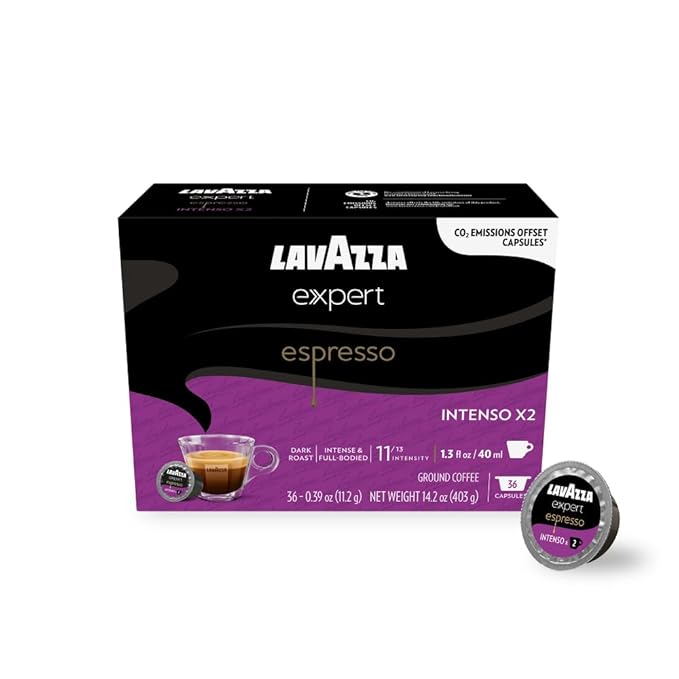 Lavazza Expert Espresso Intenso Double Shot Capsules, Dark Roast, Arabica and Robusta Blend, Compatible with Lavazza Classy Machines (36 Capsules) (Pack of 2)