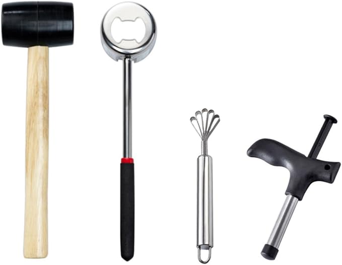 Healifty Stainless Steel Coconut Opener Tool Set 4pcs with Scraper Grater Puncher for Home Kitchen Use Household Coconut Shell Breaker and Meat Removal Gadget