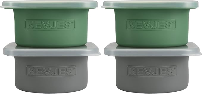 Stackable Silicone Artisan Pizza Dough Proofing Proving Containers with Air-tight Lids-4pack-500ml Volume for 250g Dough Ball (2green+2Space Grey)