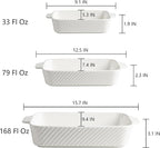 Sweejar Ceramic Baking Dish Set, Cake Baking Dish for Brownie, Porcelain Striped Casserole Dishes for Oven with Handle for Lasagna, Family Dinner(Turquoise)