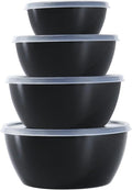 4-Piece Classic Plastic Prep Bowls with Lids, Nesting Plastic Small Mixing Bowl Set for Mixing, Baking, Prepping, Cooking and Serving Food, Microwave and Dishwasher Safe (Black)