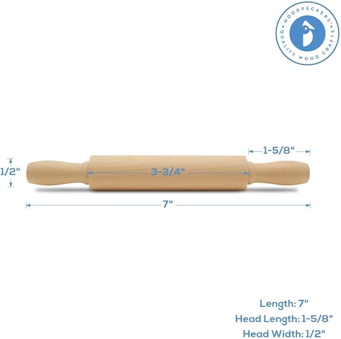Wooden Mini Rolling Pin, 7 Inches Long, Pack of 25, Perfect for Fondant, Pasta, Baking in the Kitchen and Crafting, by Woodpeckers