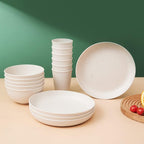 18 Piece Wheat Straw Dinnerware Set – Unbreakable Reusable Plates & Bowls