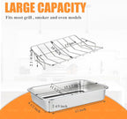 Stainless Steel Turkey Roaster Roasting V Rack with Pan,15.6 * 11.6 * 2.8 inch Roasting Pan for Smoker Smoking and Grilling/for Large Big Green Egg and Kamado Joe Etc