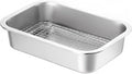 Stainless Steel Sturdy Roasting Pan with Cooling Rack – Oven, Toaster & Grill Safe, Deep Edge, Smooth Finish, Dishwasher Safe – Perfect for Turkey, Chicken, BBQ (10.4x7.7x2.8in)
