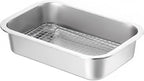 Stainless Steel Sturdy Roasting Pan with Cooling Rack – Oven, Toaster & Grill Safe, Deep Edge, Smooth Finish, Dishwasher Safe – Perfect for Turkey, Chicken, BBQ (10.4x7.7x2.8in)