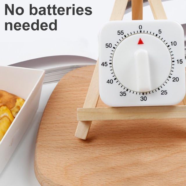 2Pcs White 60-Minute Mechanical Kitchen Timer Clock with Loud Alarm - Wind Up Visual Cooking Clock, No Batteries Required - Ideal for Cooking, Thermometers and Timers, Baking and Kitchen Management