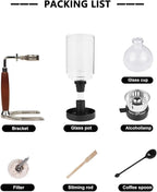 Manual Siphon Coffee Maker, Retro Vacuum Coffee Brewer 5-Cup (600ml) with Alcohol Burner, Adjustable Buffer Clamp, Stainless Steel Bracket Base for Coffee Aficionados