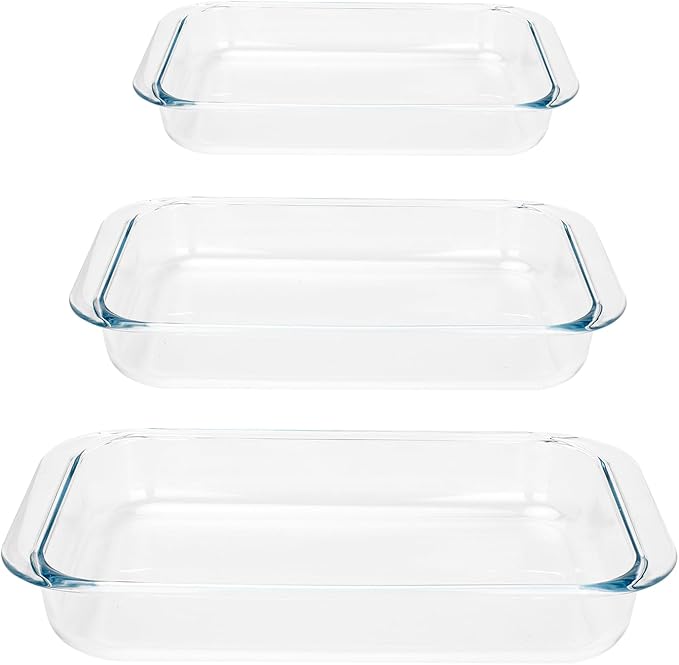 Basics Tempered Glass Oblong Baking Dishes Bundle- 1 Quart, 1.5-Qt and 2-Qt, 3 Pcs Set