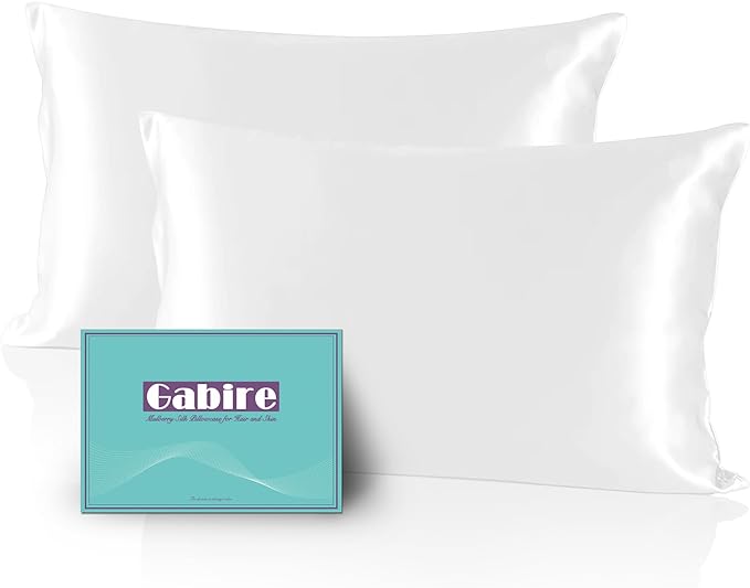 Mulberry Silk Pillow Cases Set of 2, Both Sides Real Silk Pillowcase for Hair and Skin Prevent Acne Pillowcase Organic Silk Pillowcases 2 Pack with Hidden Zipper, White, Standard (20"×26")