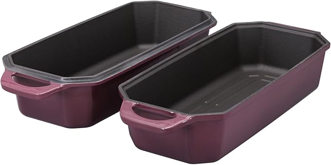 Flavehc Bread Pan Cast Iron Loaf Pan with Lid Bread Loaf Pan 13x5 Inch Enameled Cast Iron Sourdough Bread Pan,Magenta