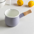 Enamel Milk Pot, Butter Warmer Non-stick Mini Saucepan, 4 Inch 17 Oz Small Cookware with Wooden Handle(Purple)