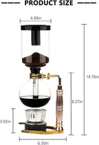 Japanese Siphon Coffee Maker, Glass Vacuum Siphon Coffee Pot 5-Cup (600ml) with Alcohol Burner, Adjustable Buffer Clamp, Stainless Steel Bracket Base for Coffee Aficionados