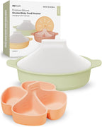 Moyuum Silicone Microwave Divided Steamer | Made in Korea, Baby Food Maker Bowl with 4 Compartment Divider and Steaming Tray, Steam Cooking Pot for Purees and Vegetables, Dishwasher Safe - Pistachio