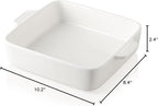Sweejar Ceramic Baking Dish, 8 x 8 Cake Baking Pan for Brownie, Porcelain Square Bakeware with Double Handle for Casserole, Lasagna, Family Dinner (White)