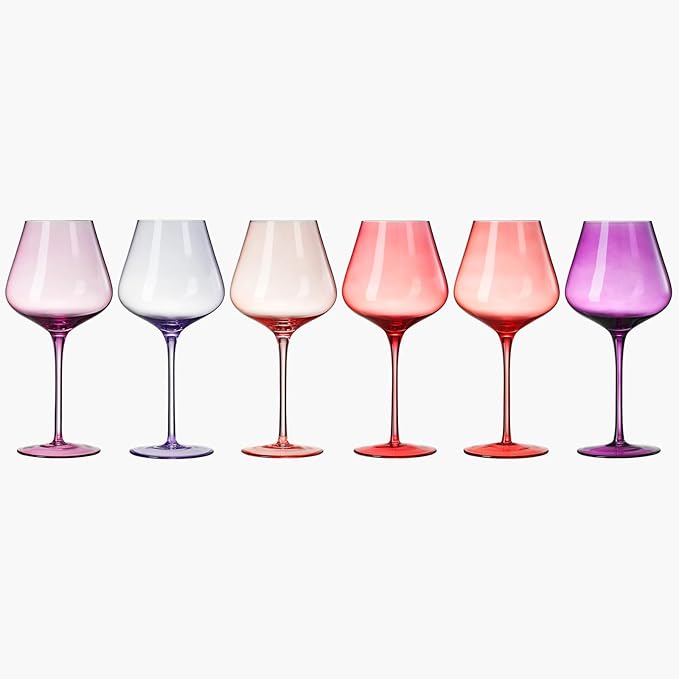 Colors of Love Pink & Red Valentines Crystal Wine Glasses Set of 6 – Elegant Italian Style Tall Stemmed 24oz Glassware Valentine’s Day, Romantic Dinners, Anniversaries, Weddings Gifts, Wife Girlfriend