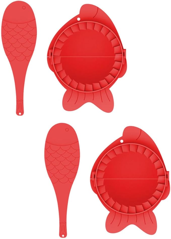 Uonlytech 2 Sets Red Plastic Dumplings Maker Molds with Spoons Dumpling Press Kitchen Gadget for Homemade Cooking Tool