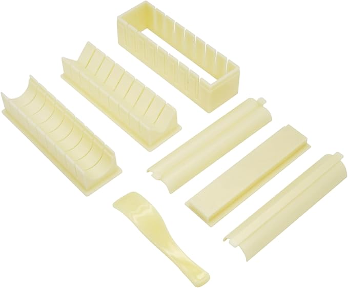 Sushi Making Kit(7Pcs) Square, Round & Heart Shaped Sushi Mold with Spoon & Even Slot for Easy Cutting Plastic Maker for Household, Commercial, Tools Gadget Sets