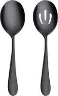 AOOSY Matte Black Serving Spoons Set,8.7-Inch Long Handle Slotted Spoons and Serving Spoons for Buffet, Banquet, Cooking, and Kitchen,2 Pieces