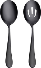 AOOSY Matte Black Serving Spoons Set,8.7-Inch Long Handle Slotted Spoons and Serving Spoons for Buffet, Banquet, Cooking, and Kitchen,2 Pieces