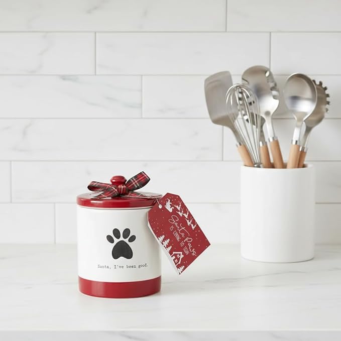 Young's Inc Ceramic Christmas Pet Treat Jar with Lid, Dog and Cat Treat Container for Countertop, Small Animals, Cat, Dog Cookie Jar, Decorative Gifts for Pet Owners, 6 Inch Tall
