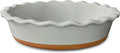 Mora Deep Fluted Ceramic Pie Dish for Apple Pie, Quiche, Tart - 9 inch - Modern Farmhouse Style Porcelain - Earl Grey