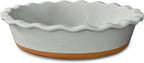 Mora Deep Fluted Ceramic Pie Dish for Apple Pie, Quiche, Tart - 9 inch - Modern Farmhouse Style Porcelain - Earl Grey