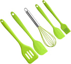 5pcs Silicone Utensil Kit Non-stick Cooking Gadgets Heat Resistant Egg Whisk and Baking Tools Set with Hanging for Kitchen Organization