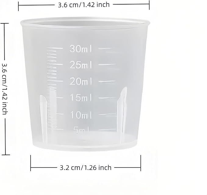 BPA-Free 30ml (1oz) Liquid Measuring Cups (10-Pack) - Mini Plastic Graduated Beakers for Kitchen, Lab, Crafts, Resin - Clear Dual Scale, Accurate safety, Stackable
