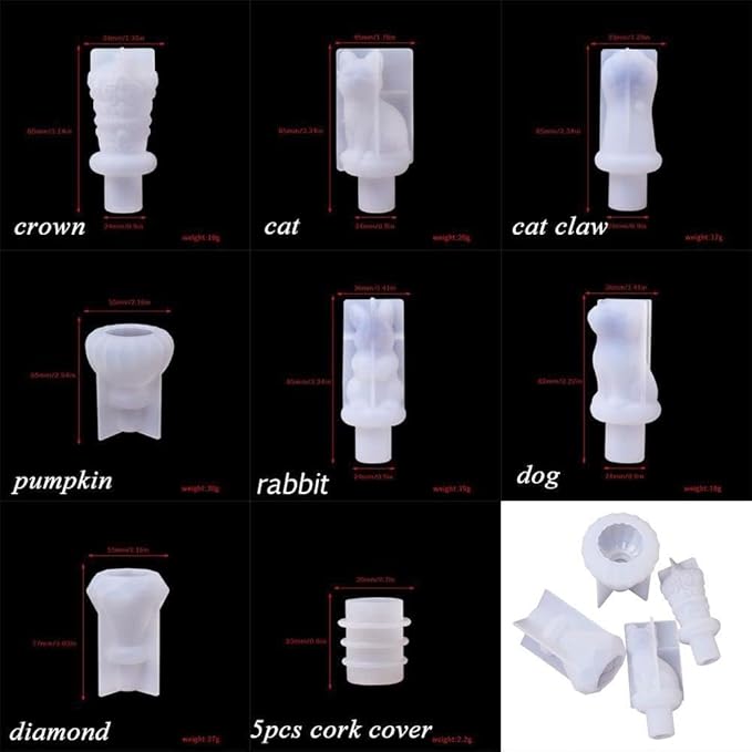 5Pcs White Bottle Stopper Silicone Mold,Crystal Epoxy Wine Bottle Stopper Mold,Reusable Beverage Bottle Stoppers Silicone Molds Cork Cover Wine Stoppers,Bar and Wine Tools