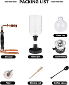 Tabletop Glass Siphon Pot, Vacuum Siphon Coffee Maker 3-Cup (360ml) with Alcohol Burner, Adjustable Buffer Clamp, Stainless Steel Bracket Base for Coffee Aficionados