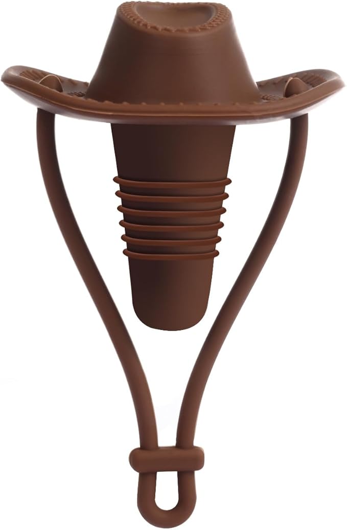 Silicone Wine Stopper Cute Wine Accessories Reusable Sealing plug Fun Cowboy Hat bottle Seals keep wine fresh Gifts for Wine Collector replacement Corks (Brown)