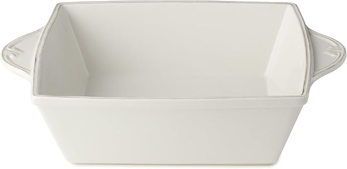 Heritage Square Baker 12" x 9.5" 80oz – Ivory Stoneware Baking Dish with Embossed Scroll Handles & Beaded Rim – Classic Oven-to-Table Serveware for Casseroles, Brownies, Roasts