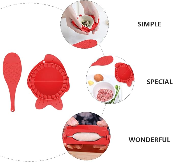 Dumpling Maker Tools Set 4pcs Red Plastic Dumplings Press Molds with Spoons Kitchen Gadget for Cooking and Baking