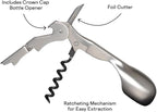 Corkcicle Wine Key - Bartender Multi Tool With Corkscrew, Bottle Opener & Foil Cutter - Ratcheting Mechanism - Curved Handle - Professional Grade Bartending Tool - For Kitchen - Stainless Steel