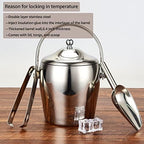 Ice Bucket with Lid, Scoop, IceTong,Stainless Steel Double-Wall Wine Ice Buckets for Parties,Beer and Wine Bucket,Bucket for Ice Chilling Champagne,2L