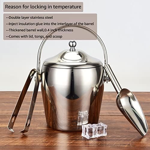 Ice Bucket with Lid, Scoop, IceTong,Stainless Steel Double-Wall Wine Ice Buckets for Parties,Beer and Wine Bucket,Bucket for Ice Chilling Champagne,2L