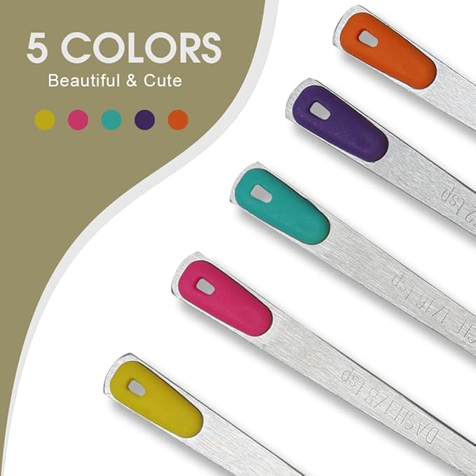 2Pack Mini Measuring Spoons Set, Tiny Stainless Steel Measure Teaspoons with Silicone Handle, Suitable for Small Amount of Dry or Liquid Ingredients (1/64, 1/32, 1/16, 1/8, 1/4 tsp)