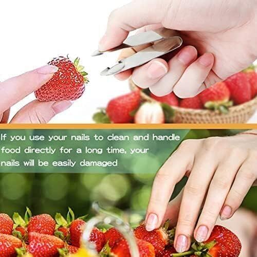 2 Pcs Stainless Steel Strawberry Huller Fruit Stem Remover Home Kitchen Tools for Cherry Tomato, Fruit Vegetable Tools, Silver, 2.8 * 1