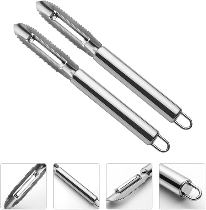 2pcs Stainless Steel Peeler and Multifunctional Vegetable Cutter with Grater Blades Kitchen Gadget for Fruit and Potato Peeling Household Use