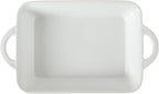 Gibson Home Gracious Dining 2.5-Quart White Stoneware Baking Dish with Handles – 14.6 x 8.5-Inch Rectangular Oven Safe Casserole & Roasting Baker