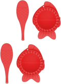 TIDTALEO Dumpling Maker Molds Set with Spoons 4pcs Red Plastic Dumpling Skin Wrappers Tools Cooking Kitchen Gadgets for Beginners and Family Use