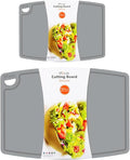 Liflicon Thick Cutting Boards for Kitchen Silicone Chopping Board Set of 2 Mid 12.6'' x 9.1”,Mini 9.1”x7.1” Non-slip Deep Drip Juice Groove Easy Grip Handle,Dishwasher Safe-Gray