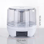 XIYAO 20Lbs large Grain dispenser 360°Rotating Rice Food Dispenser 6 Grids rice container rotatable Beans Containers Storage with Sealed lid for Peanut Barley Millet and Cereal