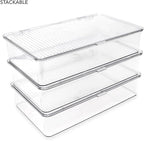 Isaac Jacobs Small Stackable Organizer Bin (10.75” x 6.5” x 2.4”) w Hinged Lid Clear Storage Box Home Office School Fridge Bathroom Kitchen Pantry Container BPAFree Food Safe (Small Clear)